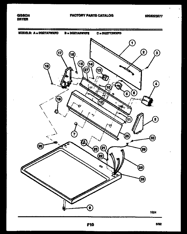 CONSOLE AND CONTROL PARTS Diagram and Parts List for DG27A7WXFD  Gibson Dryer