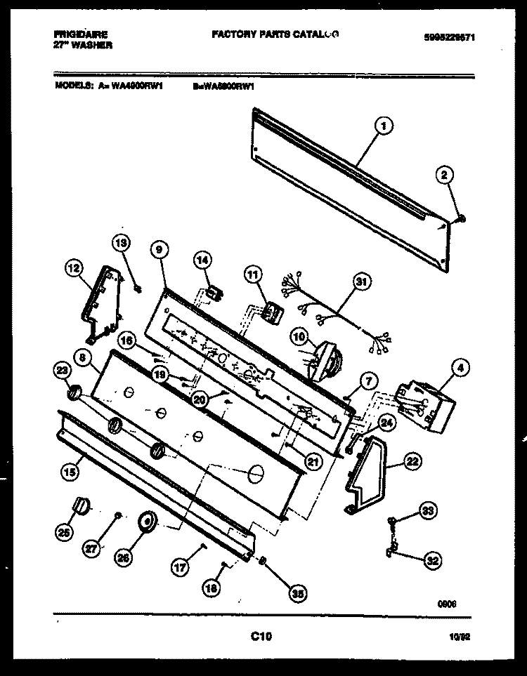 CONSOLE AND CONTROL PARTS Diagram and Parts List for WA5800RW1  Frigidaire Washer