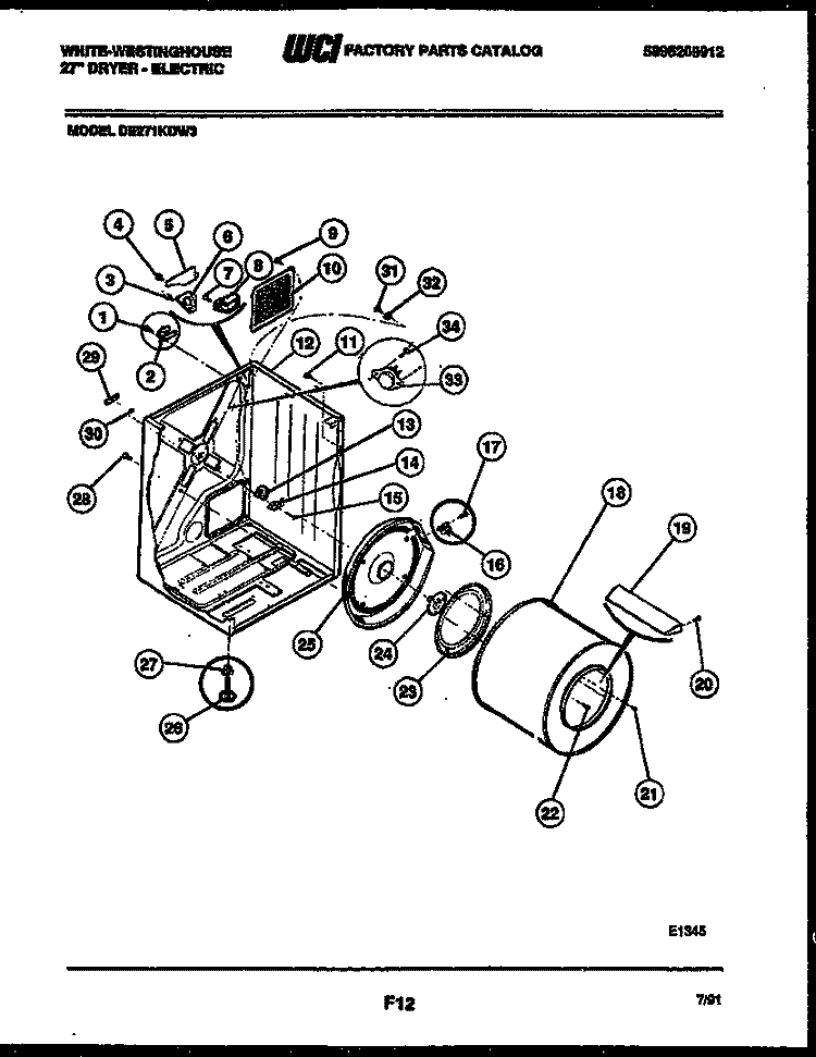 CABINET AND COMPONENT PARTS Diagram and Parts List for DE271KDW3  Frigidaire Dryer