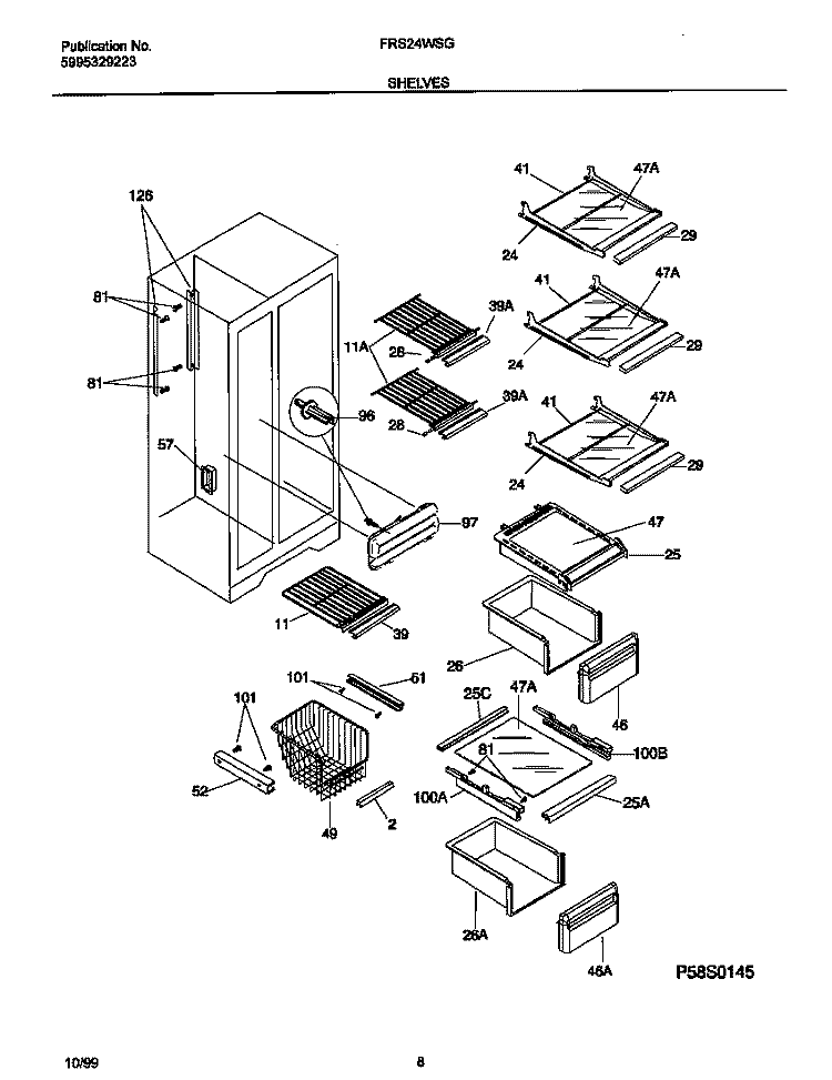 SHELVES Diagram and Parts List for FRS24WSGW6  Frigidaire Refrigerator