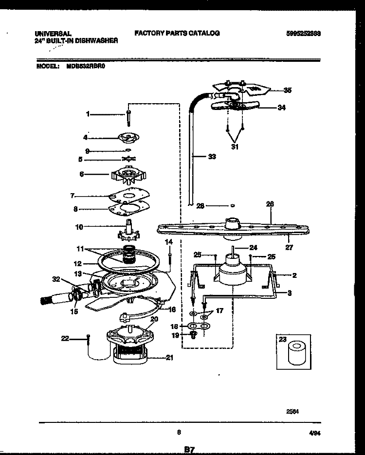 MOTOR PUMP PARTS Diagram and Parts List for MDB532RBR0  Frigidaire Dishwasher