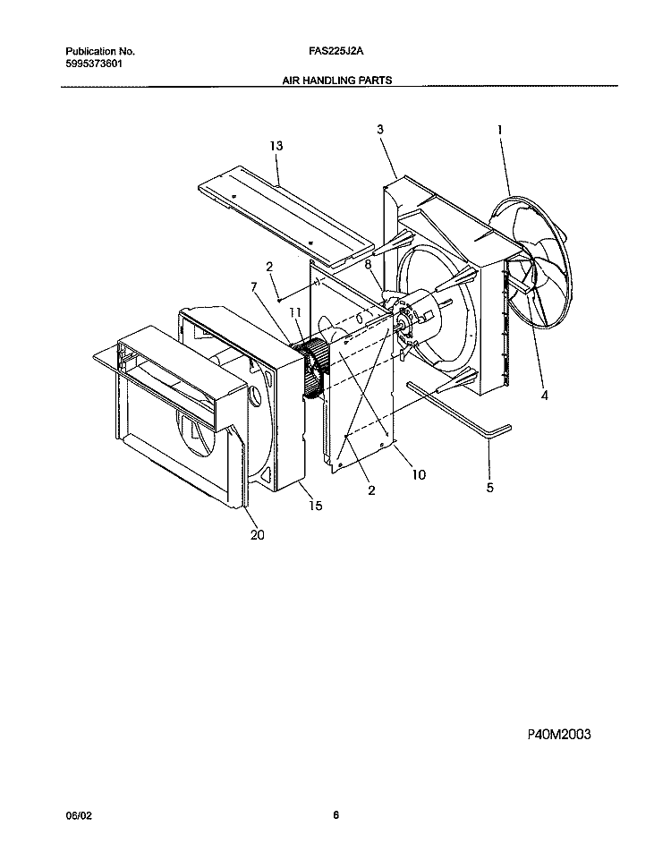 AIR HANDLING PARTS Diagram and Parts List for FAS225J2A4  Frigidaire Air Conditioner