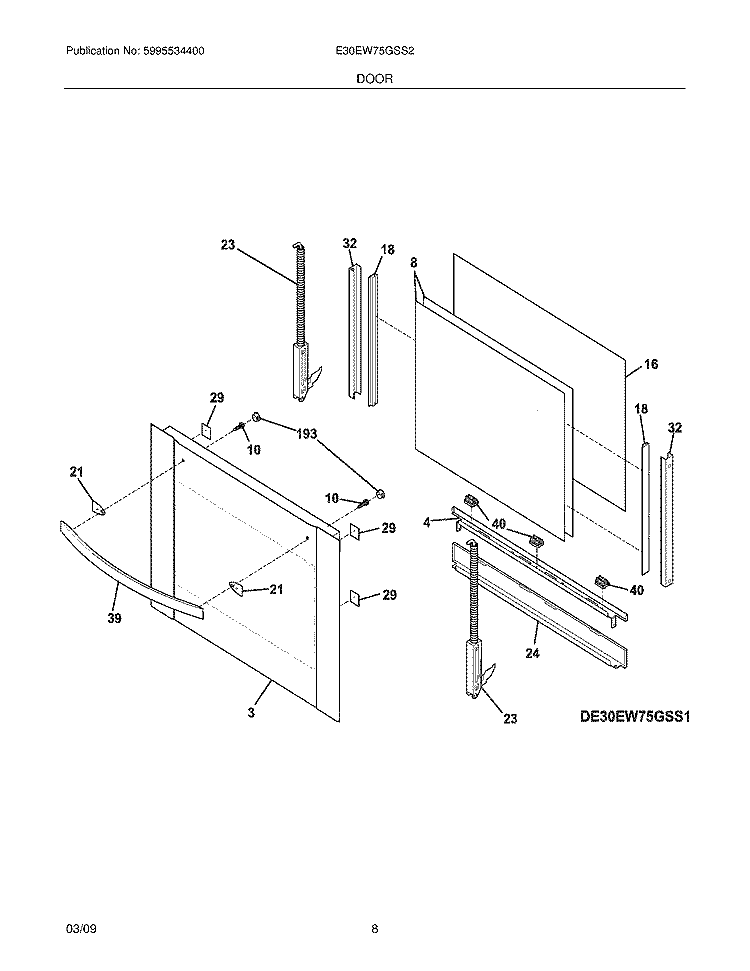 DOOR Diagram and Parts List for E30EW75GSS2  Electrolux Wall Oven