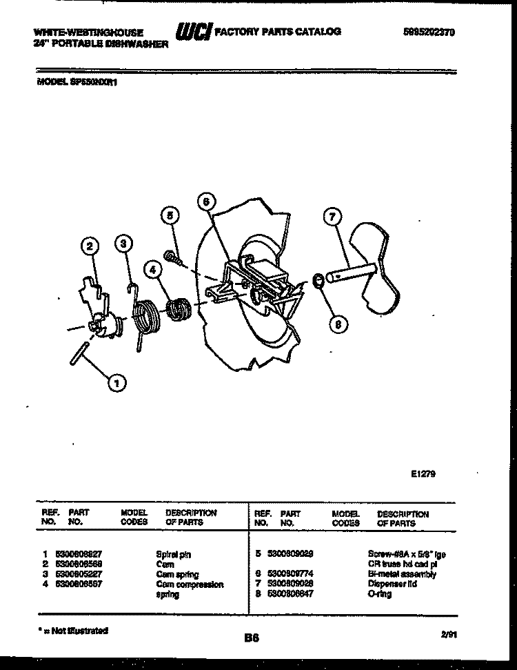 CAM Diagram and Parts List for SP550NXR1  Frigidaire Dishwasher