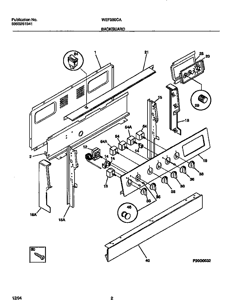BACKGUARD Diagram and Parts List for WEF350CASA  Frigidaire Range