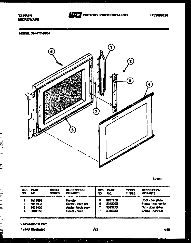 DOOR PARTS Diagram and Parts List for 56-4277-10-03  Tappan Microwave