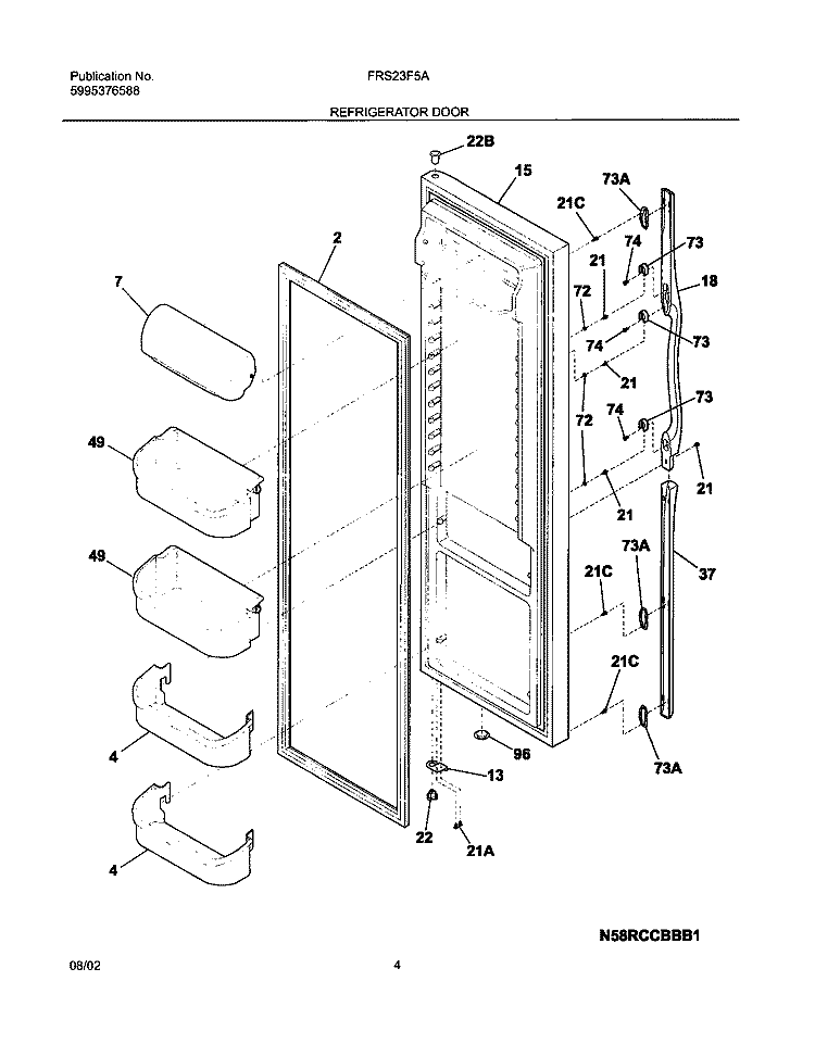 REFRIGERATOR DOOR Diagram and Parts List for FRS23F5AQ6  Frigidaire Refrigerator