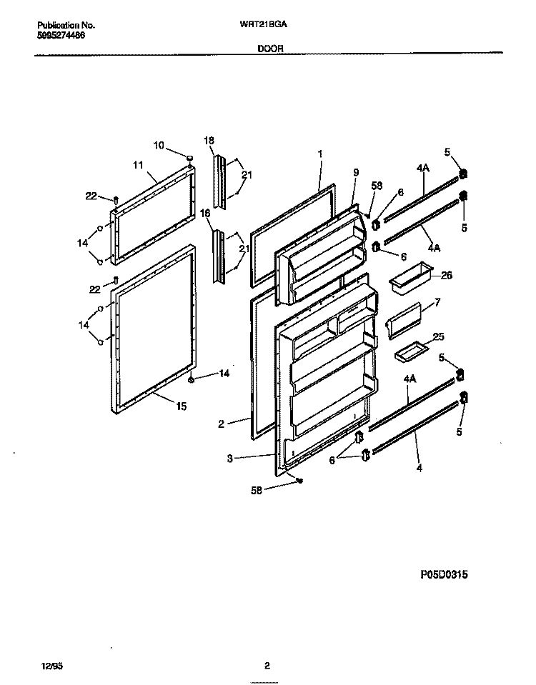 DOOR Diagram and Parts List for WRT21BGAD3  Frigidaire Refrigerator