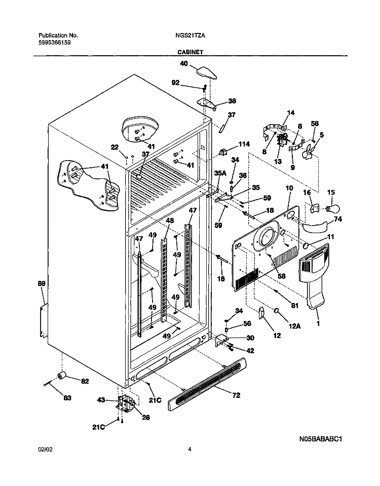 CABINET Diagram and Parts List for NGS21TZAB2  Frigidaire Refrigerator
