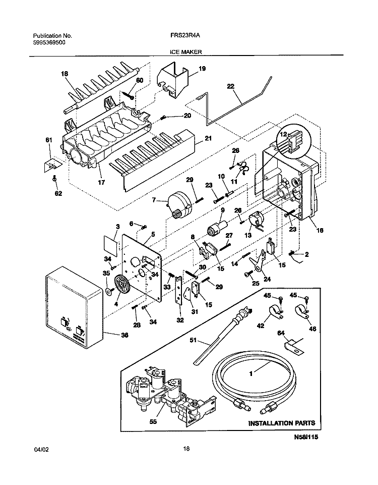 ICE MAKER Diagram and Parts List for FRS23R4AW5  Frigidaire Refrigerator