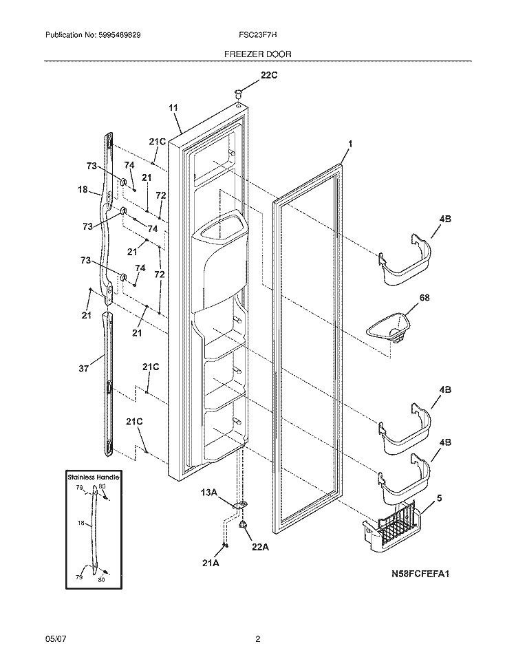 FREEZER DOOR Diagram and Parts List for FSC23F7HB1  Frigidaire Refrigerator