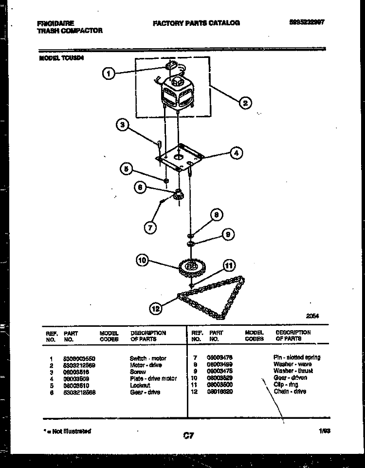 MOTOR AND DRIVE PARTS Diagram and Parts List for TCU3D4  Frigidaire Trash Compactor