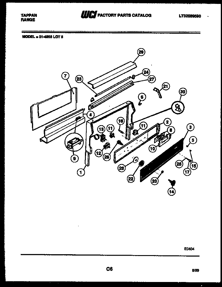 BACKGUARD Diagram and Parts List for 31-4968-66-05  Tappan Range
