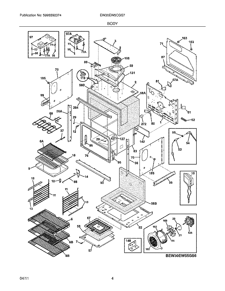 BODY Diagram and Parts List for EW30EW5CGS7  Electrolux Wall Oven