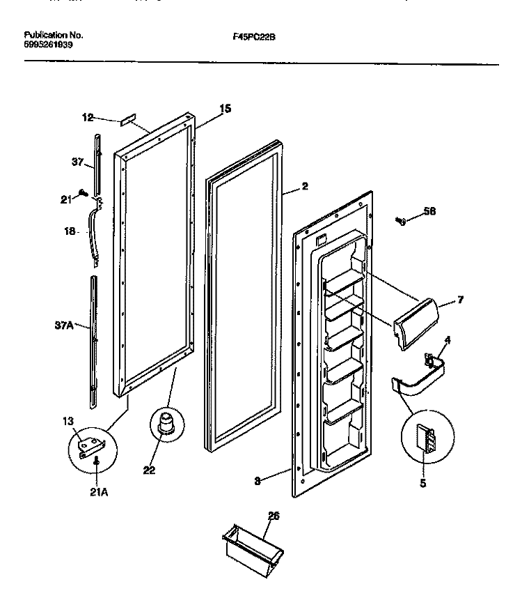 REFRIGERATOR DOOR Diagram and Parts List for F45PC22BW0  Frigidaire Refrigerator