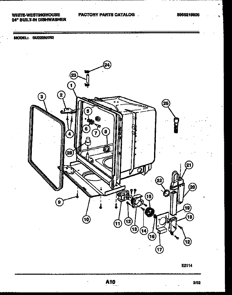 TUB AND FRAME PARTS Diagram and Parts List for SU220NXDR2  Frigidaire Dishwasher