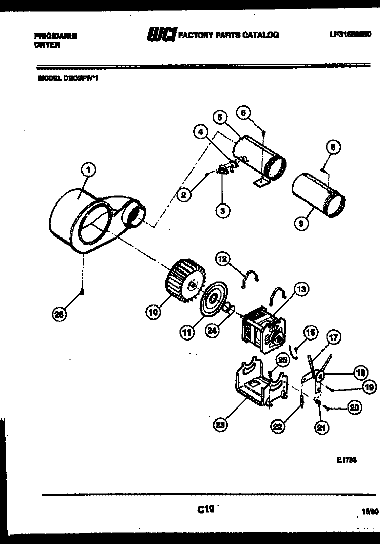 MOTOR AND BLOWER PARTS Diagram and Parts List for DECSFW1  Frigidaire Dryer