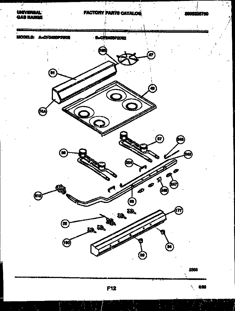 BACKGUARD, COOKTOP AND BURNER PARTS Diagram and Parts List for CP240SP2D2  Frigidaire Range