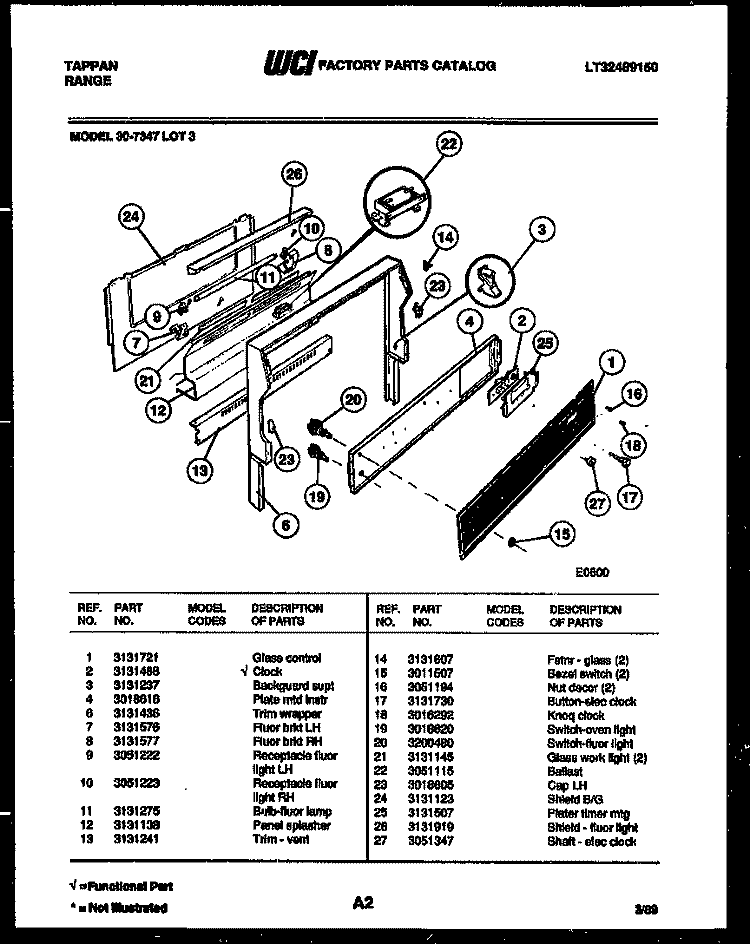 BACKGUARD Diagram and Parts List for 30-7347-23-03  Tappan Range