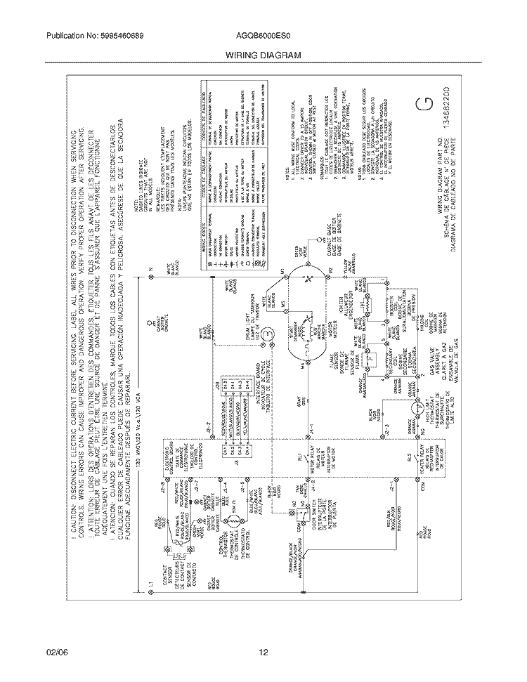 WIRING DIAGRAM Diagram and Parts List for AGQB6000ES0  Frigidaire Dryer