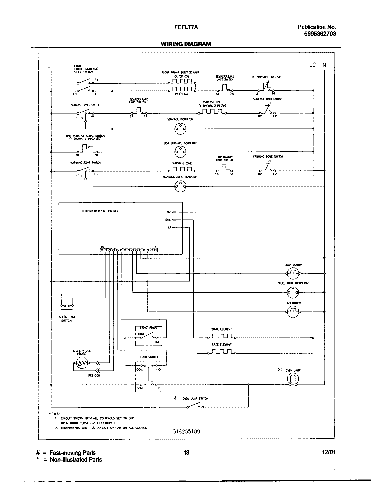 WIRING DIAGRAM Diagram and Parts List for FEFL77ABD  Frigidaire Range