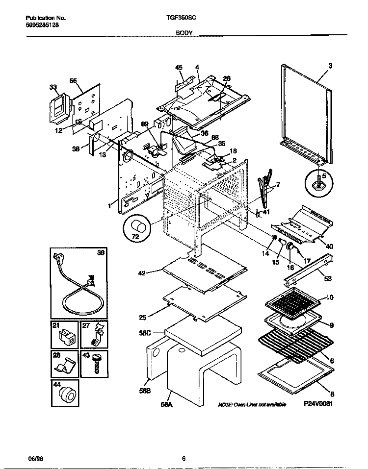 BODY Diagram and Parts List for TGF350SCWC  Tappan Range