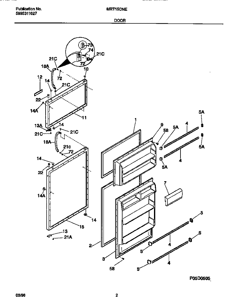 DOOR Diagram and Parts List for MRT15CNED6  Frigidaire Refrigerator