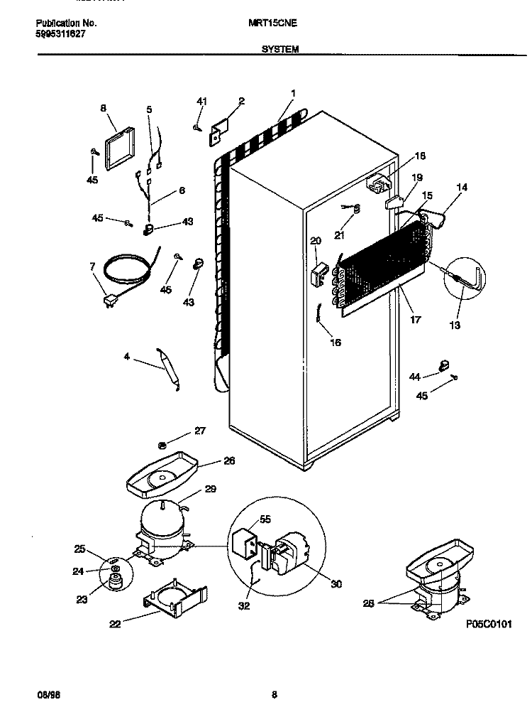 SYSTEM Diagram and Parts List for MRT15CNED6  Frigidaire Refrigerator