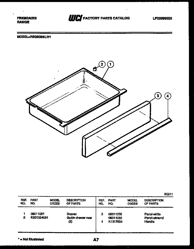 DRAWER PARTS Diagram and Parts List for REGS38BLL1  Frigidaire Range