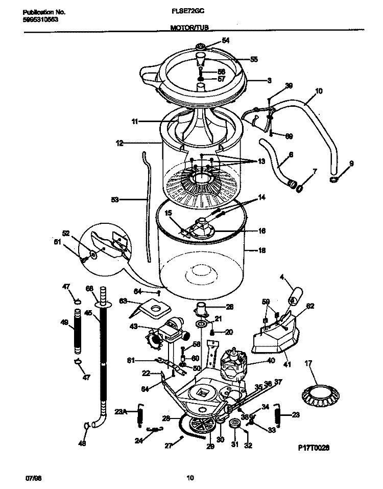 WASHER MOTOR Diagram and Parts List for FLSE72GCS9  Frigidaire Washer Dryer Combo