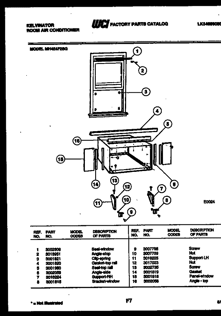 CABINET AND INSTALLATION PARTS Diagram and Parts List for MH424F2SG  Kelvinator Air Conditioner