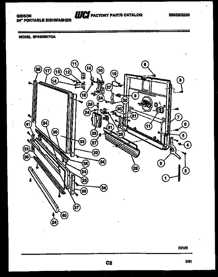 DOOR PARTS Diagram and Parts List for SP24D5KYGA  Gibson Dishwasher