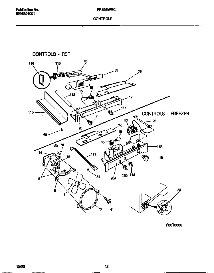 CONTROLS Diagram and Parts List for FRS26WRCD5  Frigidaire Refrigerator