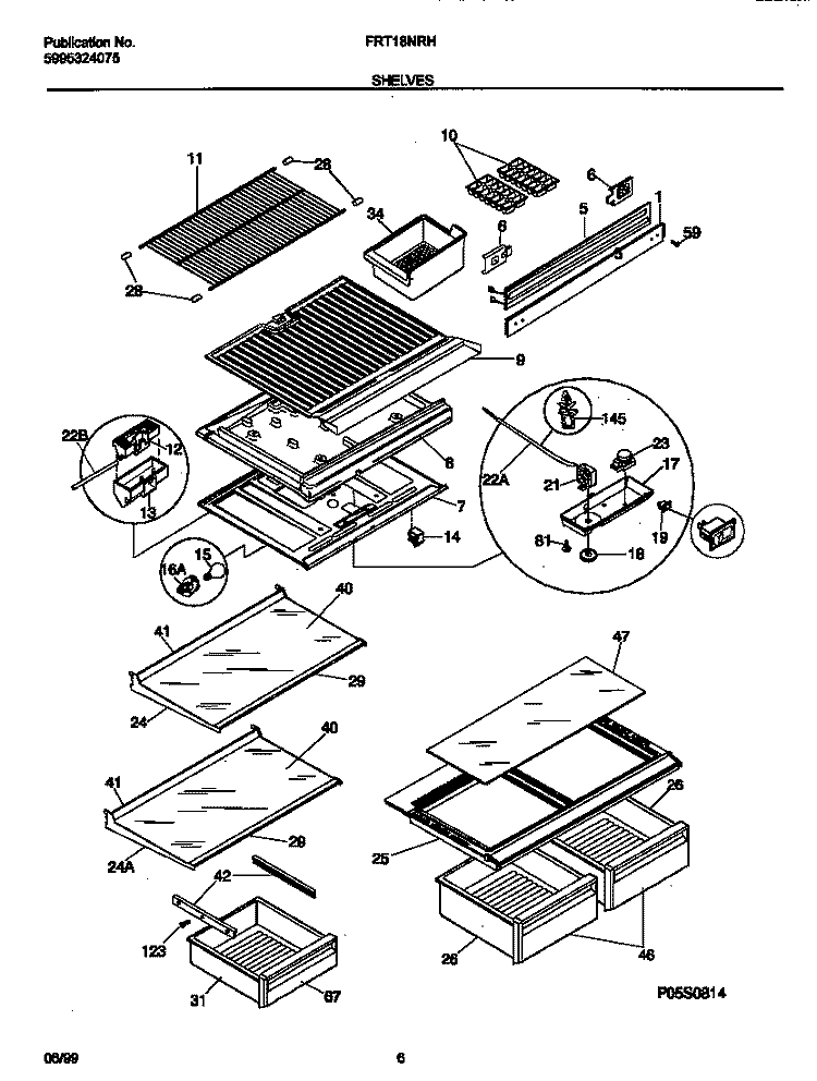 SHELVES Diagram and Parts List for FRT18NRHD0  Frigidaire Refrigerator