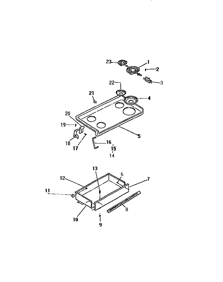 TOP / DRAWER Diagram and Parts List for REP302CD1  Kelvinator Range