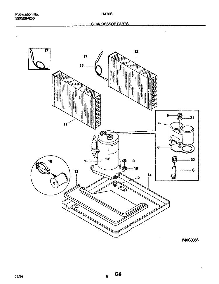 COMPRESSOR PARTS Diagram and Parts List for HA70B  Frigidaire Air Conditioner