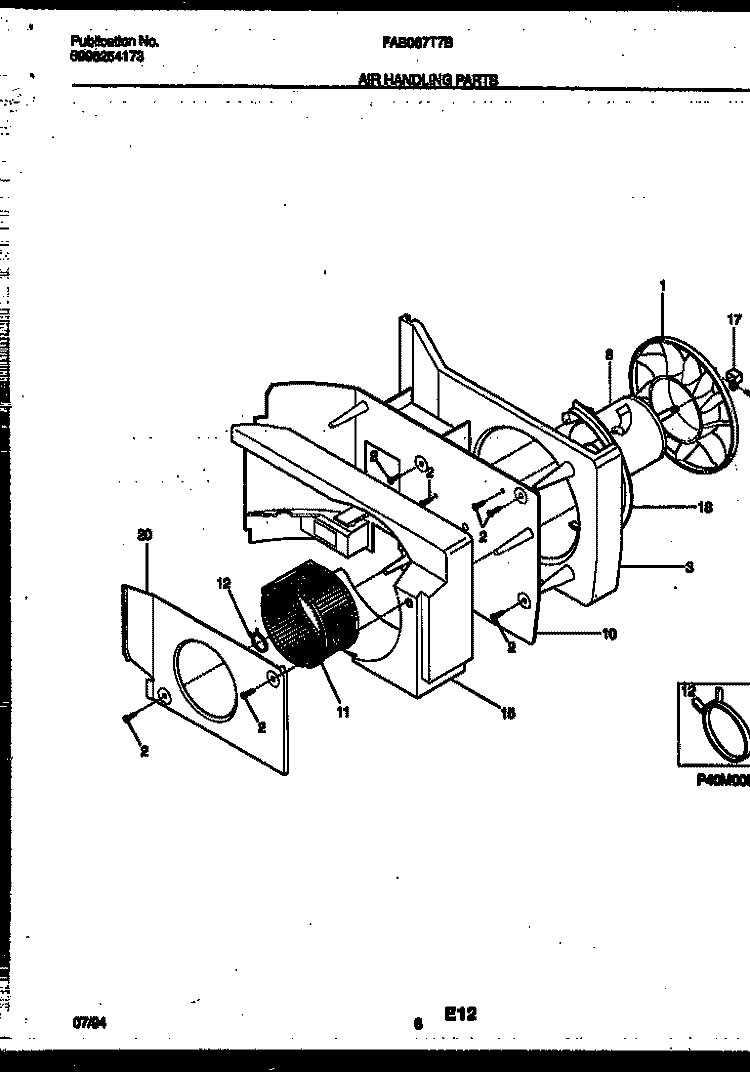 AIR HANDLING PARTS Diagram and Parts List for FAB067T7B1  Frigidaire Air Conditioner