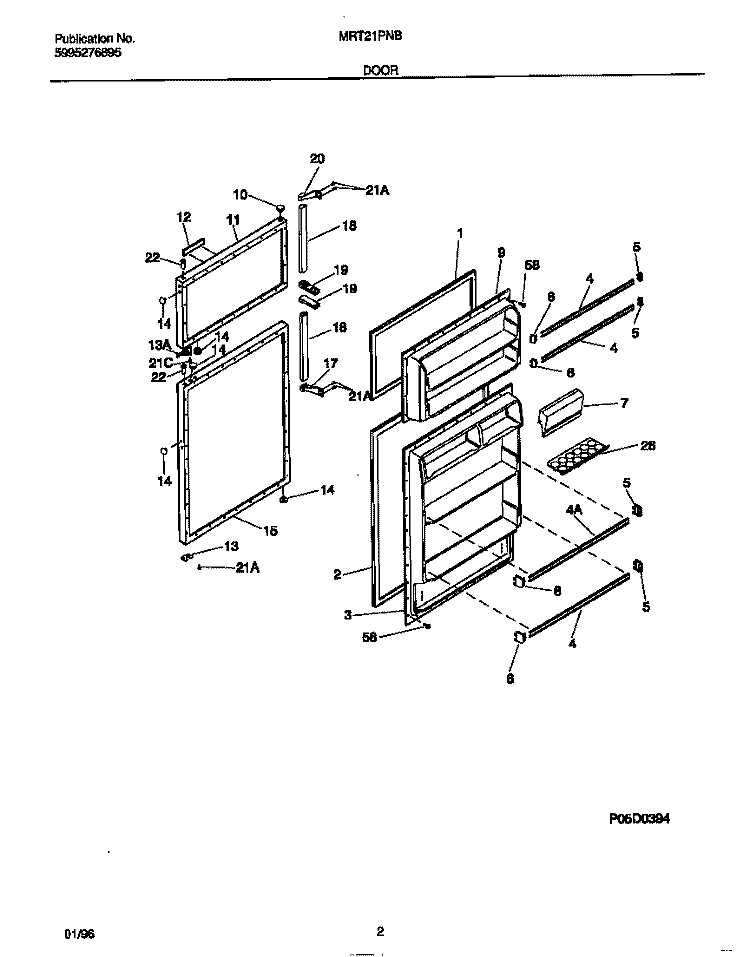 DOOR Diagram and Parts List for MRT21PNBD3  Frigidaire Refrigerator