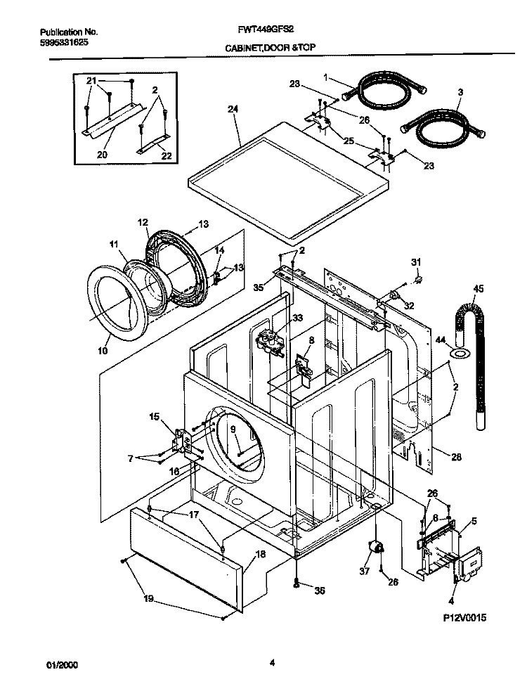 WSHR CAB, TOP Diagram and Parts List for FWT449GFS2  Frigidaire Washer