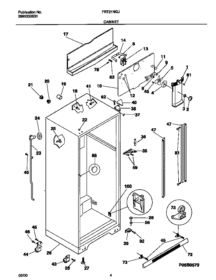 CABINET Diagram and Parts List for FRT21NGJB2  Frigidaire Refrigerator
