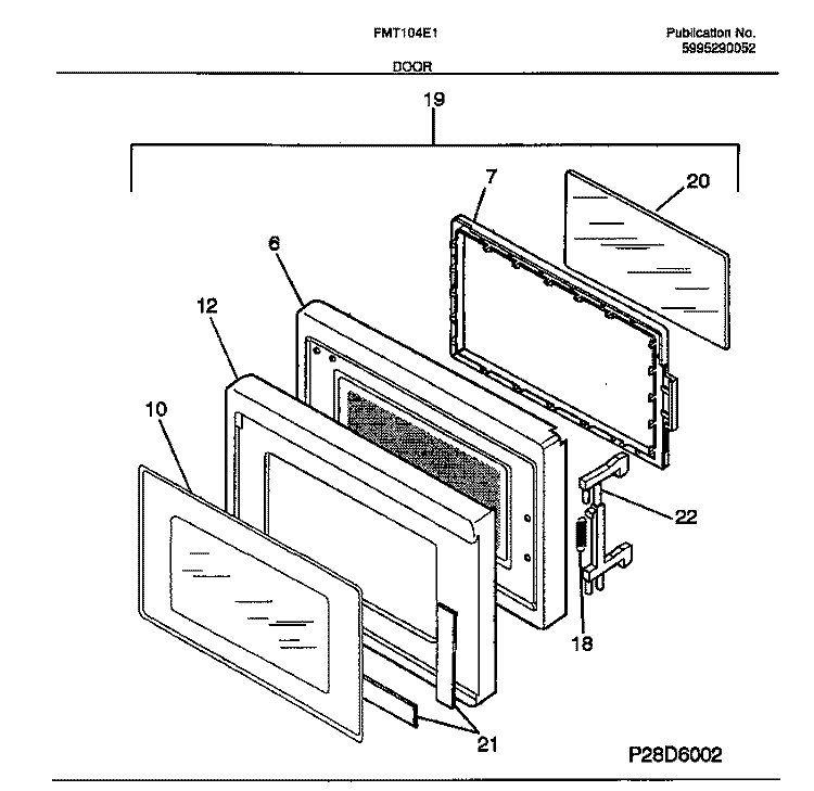 DOOR Diagram and Parts List for FMT104E1S0  Frigidaire Microwave