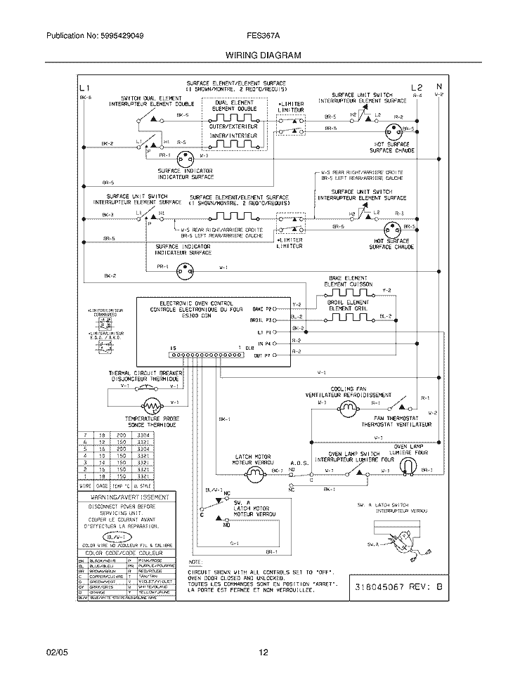 WIRING DIAGRAM Diagram and Parts List for FES367AQH  Frigidaire Range