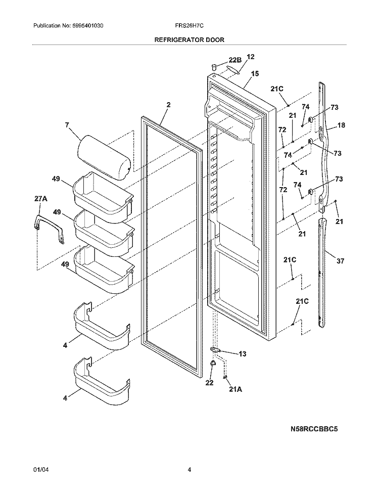 REFRIGERATOR DOOR Diagram and Parts List for FRS26H7CQ3  Frigidaire Refrigerator