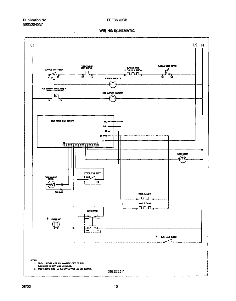 WIRING SCHEMATIC Diagram and Parts List for FEF366CCB  Frigidaire Range