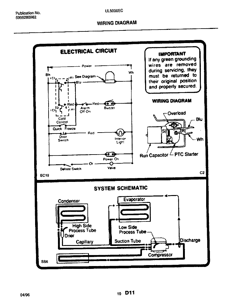 WIRING DIAGRAM Diagram and Parts List for UL5000ECW2  Frigidaire Freezer