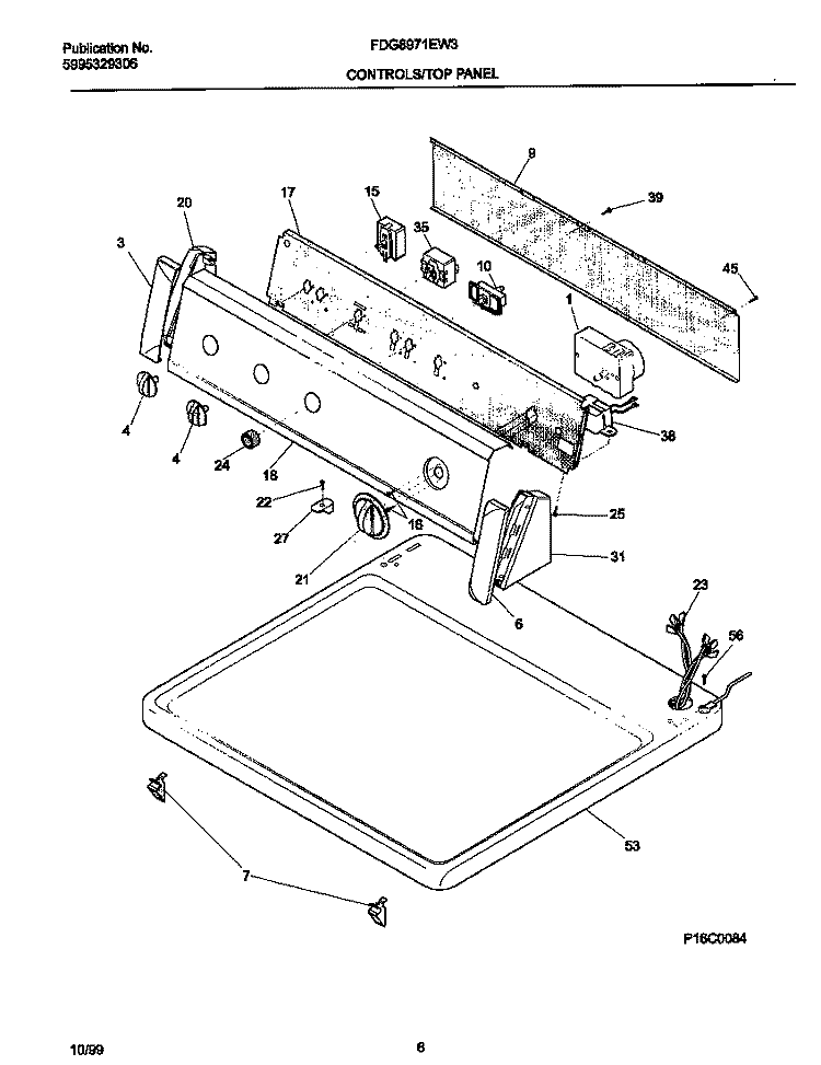 CONTROLS / TOP PANEL Diagram and Parts List for FDG8971EW3  Frigidaire Dryer