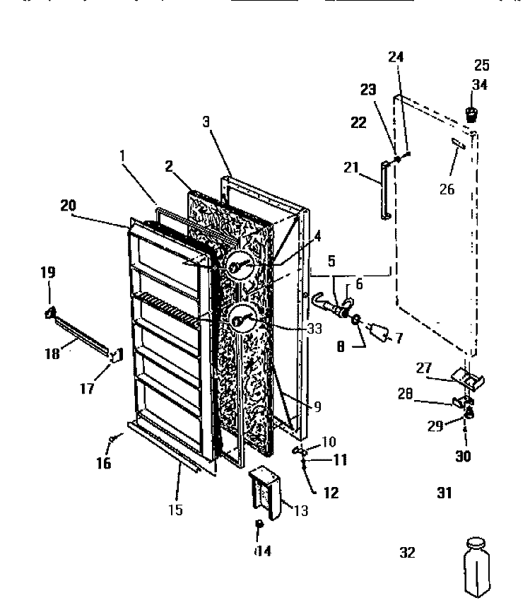 DOOR Diagram and Parts List for FU161JRW1  Frigidaire Freezer
