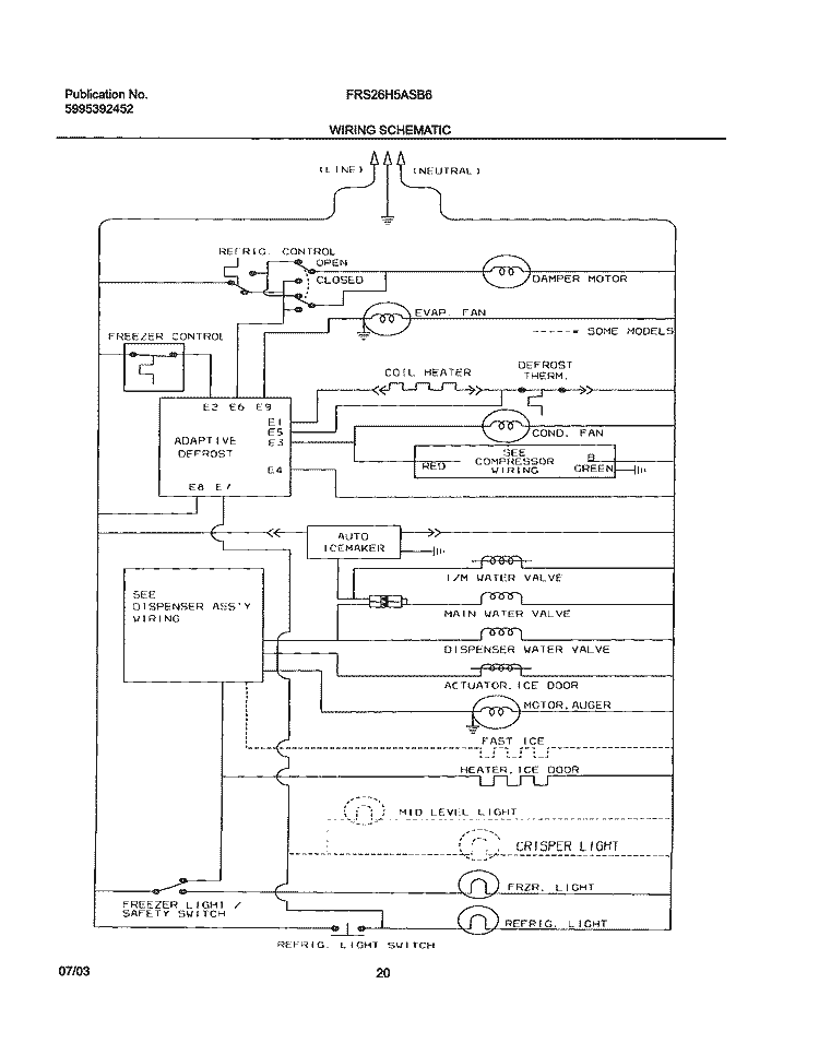 WIRING SCHEMATIC Diagram and Parts List for FRS26H5ASB6  Frigidaire Refrigerator