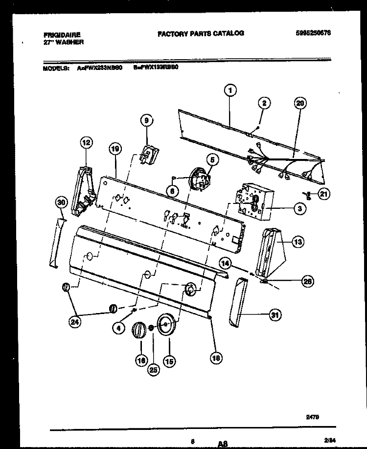 CONSOLE AND CONTROL PARTS Diagram and Parts List for FWX233NBS0  Frigidaire Washer