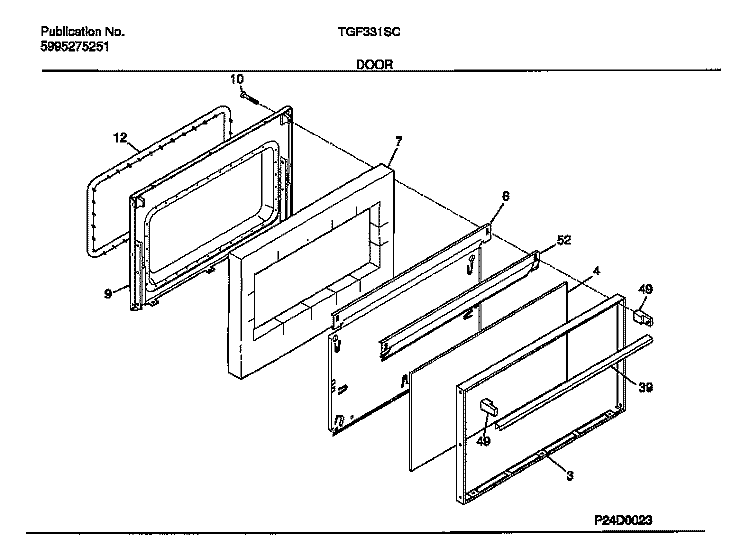 DOOR Diagram and Parts List for TGF331SCWB  Tappan Range